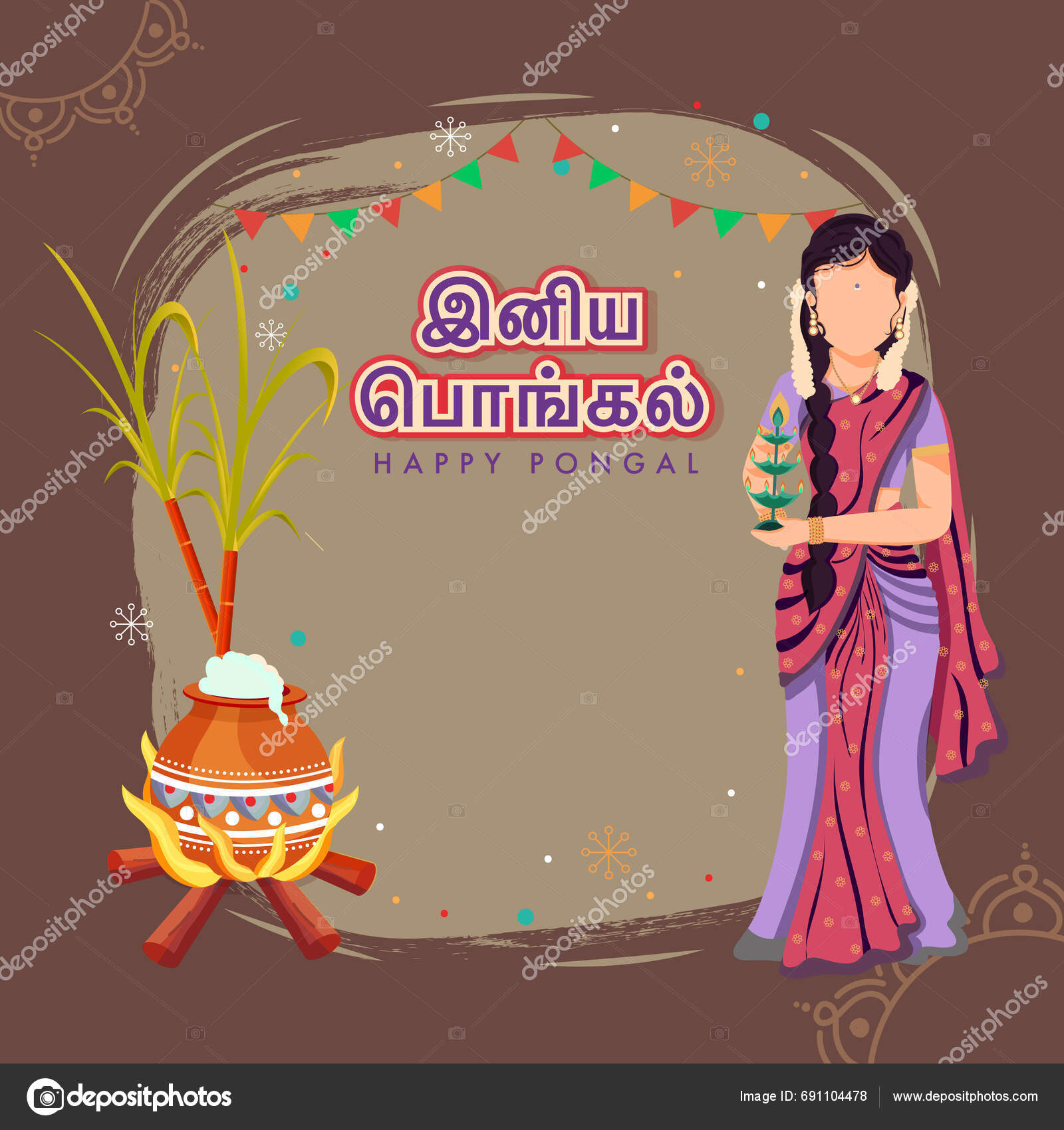 sticker-style-happy-pongal-font-tamil-language-faceless-south-indian