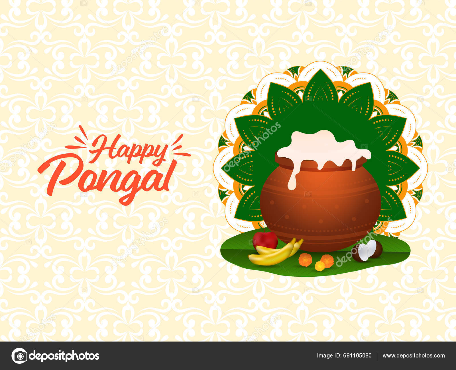 Happy Pongal Concept Traditional Dish Filled Mud Pot Fruits Banana ...