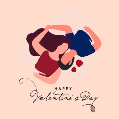 Sevgililer Günü Konsepti için bej arka planda Başlarıyla Yatan Yüzsüz Genç Çiftin En İyi Görüşü.