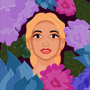 Renkli Çiçeklerle Güzel Genç Kız Yüzü Mutlu Kadınlar Günü Kutlama Konsepti İçin Arkaplan Bırakıyor.