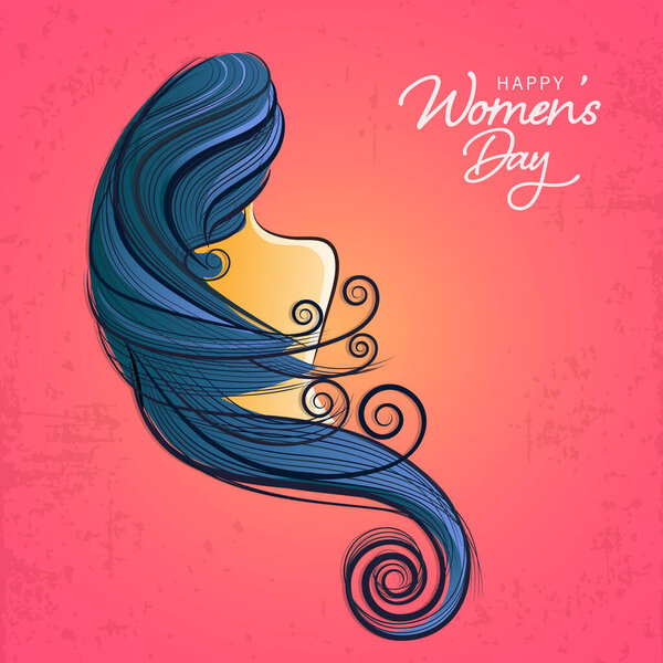 Back View Portrait of Beautiful Young Lady with Long Wavy Hair on Pink Background for Happy Women's Day Celebration Concept.