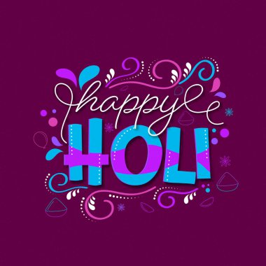 Flourish, Arc Drops Against Dark Pembe Arkaplan ile süslenmiş Happy Holi 'nin şık metni. Tebrik kartı olarak kullanılabilir.