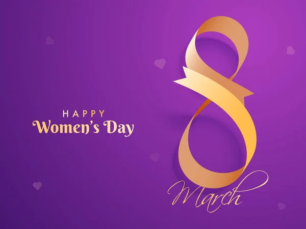 Stock vector Creative Number of 8 March Made by Golden Ribbon on Purple Background for Happy Women's Day Concept. Can Be Used as Greeting Card.