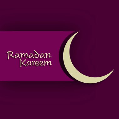 Mor Arkaplanda Hilal Ay 'lı Ramazan Kareem Metin Kurdelesi. Tebrik kartı olarak Tasarım Kullanılabilir.