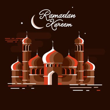 İslam Festivali Ramazan Kareem Kart Tasarımı Kahverengi Arkaplan Camii İllüstrasyonuyla.