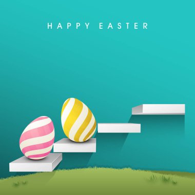 Mutlu Paskalya Konsepti için Yeşil ve Mavi Alan Görünümlü Merdivenlere Yumurta Adımları.