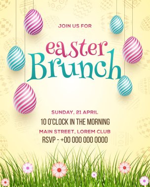 Renkli Yumurta Boyalı Şablon Tasarımı için Paskalya Brunch Davetiyesi Detayları, Tarih ve Saat.