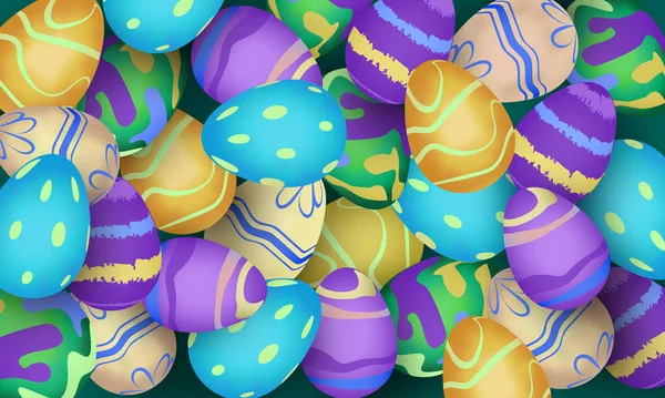 Ρεαλιστικά Πολύχρωμα Βαμμένα Αυγά Pile Στοίβα Για Ευτυχισμένο Πάσχα Concept — Διανυσματικό Αρχείο