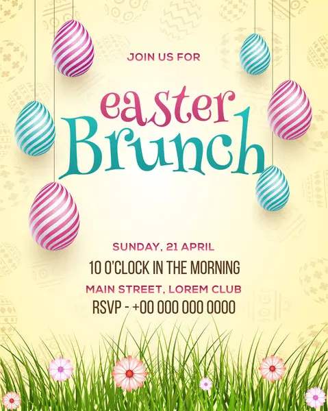 Renkli Yumurta Boyalı Şablon Tasarımı için Paskalya Brunch Davetiyesi Detayları, Tarih ve Saat.