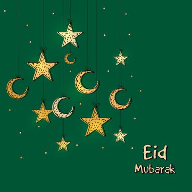 İslami Mübarek Kurban Festivali Kıvrımlı Ay ve Yıldız Arkaplan Dekorasyonu.