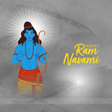 Mutlu Ram Navami (Lord Rama doğum günü) Hindu Mitolojik Lord Rama ile Gri Mandala Doku Geçmişi Üzerine Tebrik Kartı.