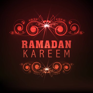Müslüman halk festivali kutlamaları için parlak kırmızı arkaplan üzerine güzel çiçek desenli altın metin Ramazan Kareem, poster, afiş veya el ilanı tasarımı olarak kullanılabilir.