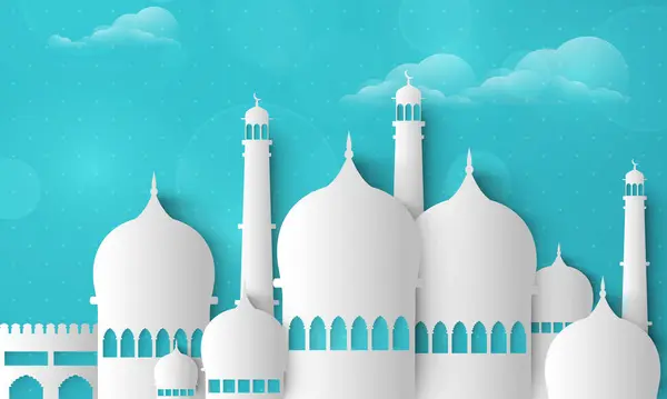 为庆祝穆斯林社区的神圣月份斋月 斋月卡里姆庆祝活动 通过剪纸制作了富有创意的伊斯兰清真寺 — 图库矢量图片