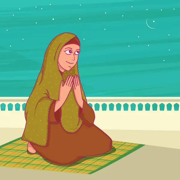 Dame Religieuse Musulmane Lecture Namaz Namaz Prière Musulmane Dans Nuit — Image vectorielle