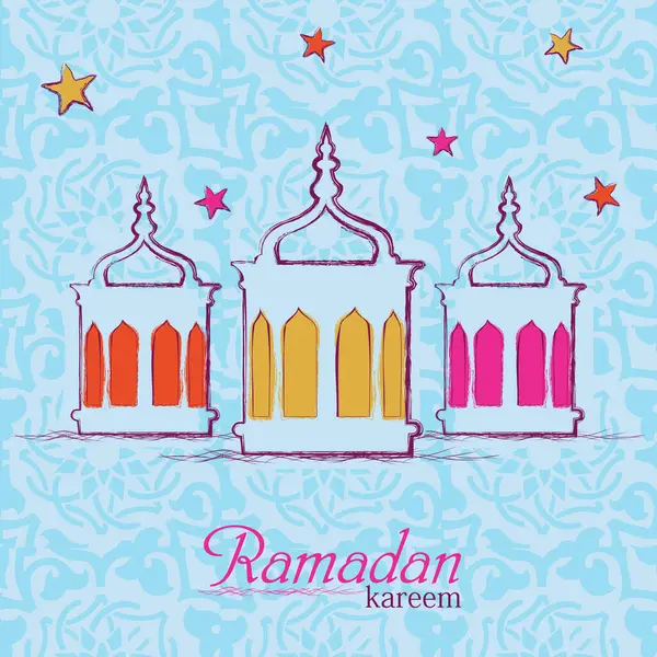 다채로운 손전등은 기도의 이슬람 거룩한 베이지색 배경을 라마단 Kareem — 스톡 벡터