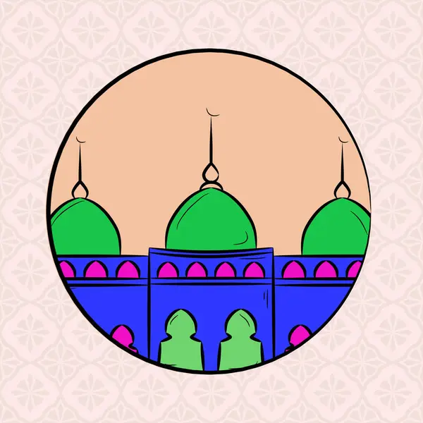 라마단 Kareem 기도의 이슬람 거룩한 달을위한 빈티지 인사말 디자인 모스크와 — 스톡 벡터