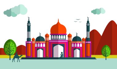 Bir caminin güzel görünümü ve doğa arka plan üzerinde dua halklar, dualar İslam kutsal ay için kavram, Ramazan Kareem kutlamaları.