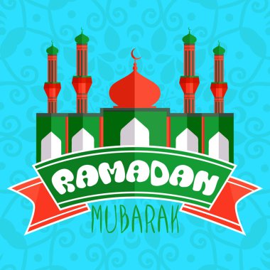 İslam 'ın kutsal ayları için süslenmiş çiçek tasarımı üzerine güzel, parlak kağıt camii, Ramazan Mübarek kutlamaları.