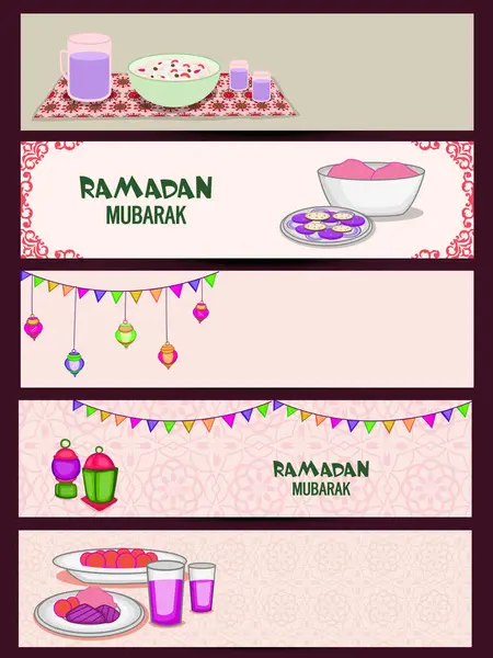 Заголовок Сайту Або Банер Набір Священного Місяця Мусульманської Громади Рамадан Ліцензійні Стокові Ілюстрації