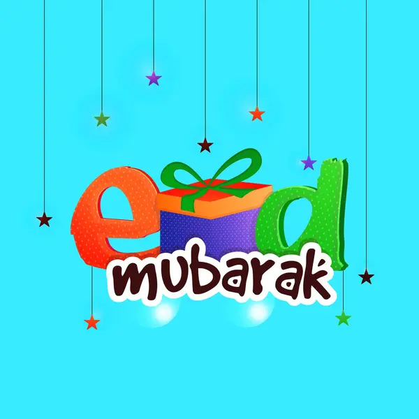 Eid Mubarak Mit Geschenkbox Auf Bunt Aufgehängten Sternen Dekoriert Hintergrund Vektorgrafiken