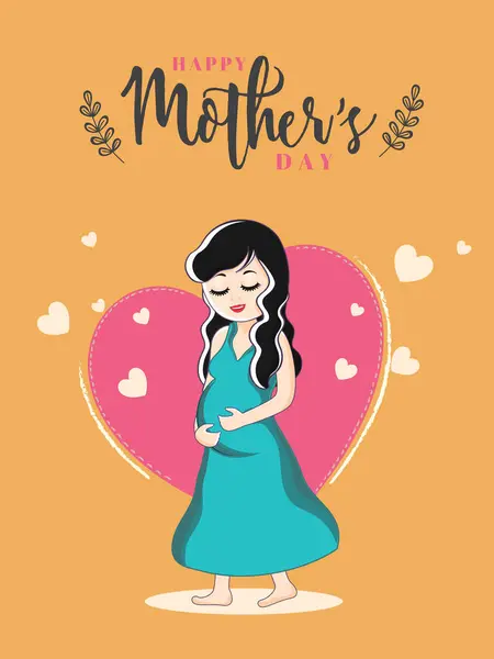幸せな母の日グリーティング カード デザインのハートの形のイラストを妊娠中の女性の美しい文字 ストックベクター