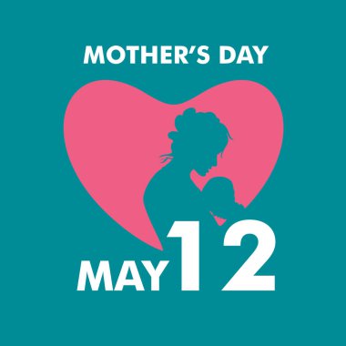 Silhouette bir anne ve çocuğuyla birlikte metin mutlu anneler günü kutlaması için 12 Mayıs.