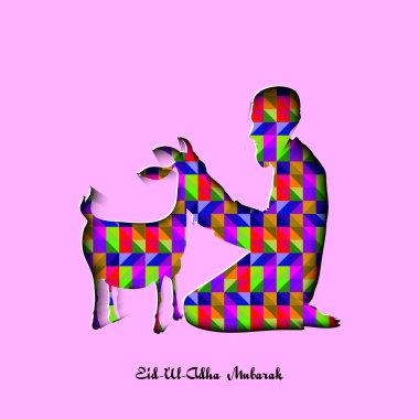 Vector illustration of Islamic Man with Goat in colorful origami style for Muslim Community, Festival of Sacrifice, Eid-Al-Adha Mubarak. clipart