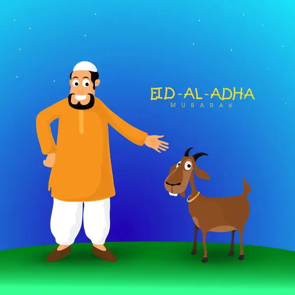 Człowiek Islamski Kozą Dla Muzułmańskiej Wspólnoty Święto Ofiary Eid Adha Ilustracja Stockowa