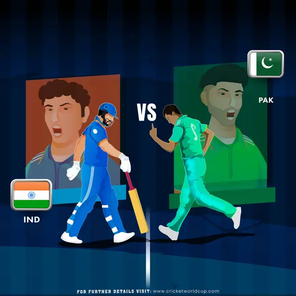 T20 Cricket Match India Pakistan Players Blue Stripe Background 广告海报设计 免版税图库矢量图片