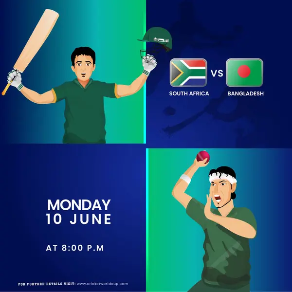 T20 Cricket Match South Africa Bangladesh Team Batter Player Bowler Ilustraciones de stock libres de derechos