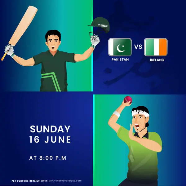 Матч Крикету T20 Між Командою Пакистану Проти Ірландії Баттером Персонажем Ліцензійні Стокові Вектори