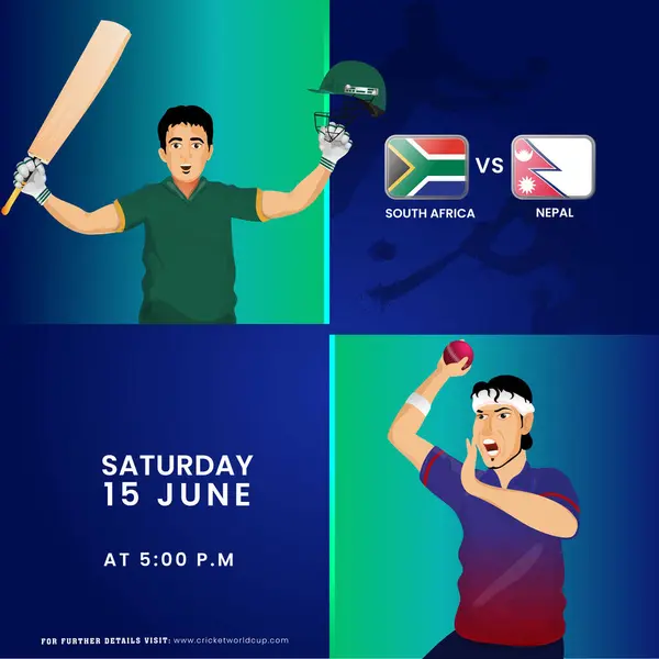 Partido Cricket T20 Entre Sudáfrica Nepal Team Con Jugador Bateo Ilustración De Stock
