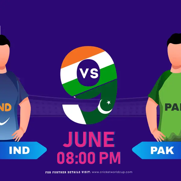 6月9日のインドVsパキスタンチーム間のT20クリケットマッチ ソーシャルメディアポスターデザイン ベクターグラフィックス
