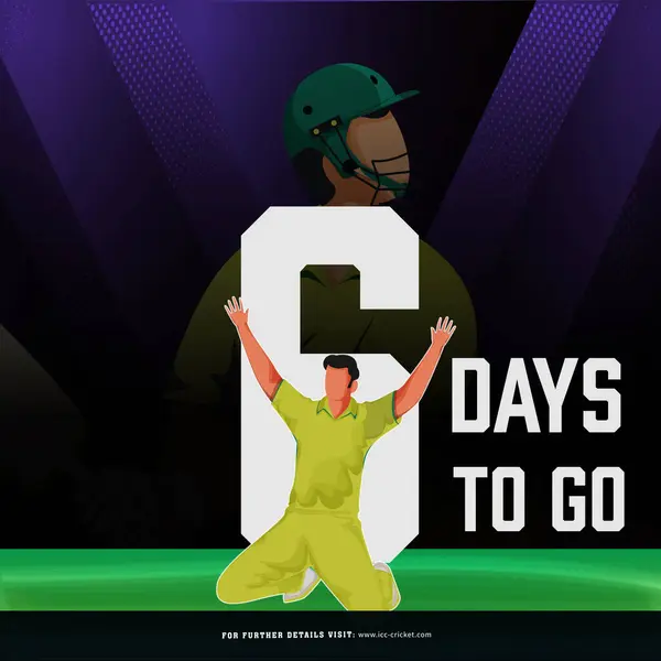 stock vector T20 cricket match to start from 6 days left based poster design with Australia bowler player character in winning pose on stadium.