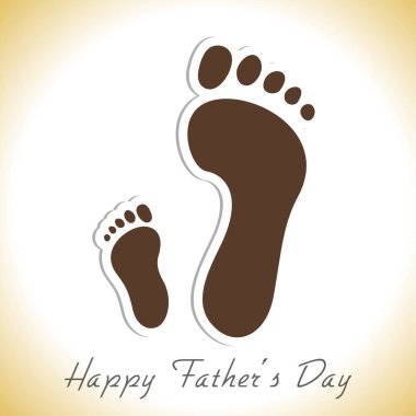 Babalar Günü 'nün kutlu olsun. Üzerinde Baba ve Çocuğun Beyaz Arkaplanda Ayak İzleri var..