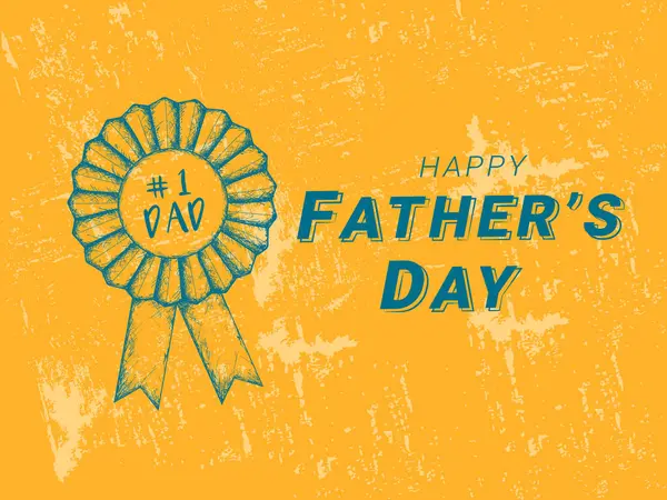 Happy Father Day Greeting Card Doodle Style Badge Ribbon Yellow Stockillustration