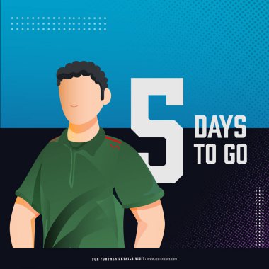 T20 kriket maçı ulusal formada Bangladeş kriket oyuncusu karakter ile 5 gün sol tabanlı poster tasarımı ile başlayacak.