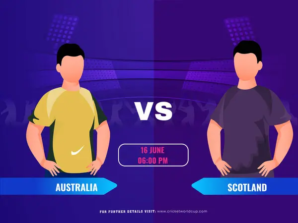 オーストラリアVsスコットランドプレーヤーチームのクリケットマッチ 広告ポスターデザイン ロイヤリティフリーのストックイラスト
