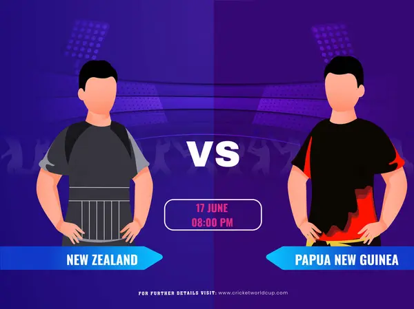 Cricket Match New Zealand Papua New Guinea Player Team Advertising Vetores De Bancos De Imagens Sem Royalties