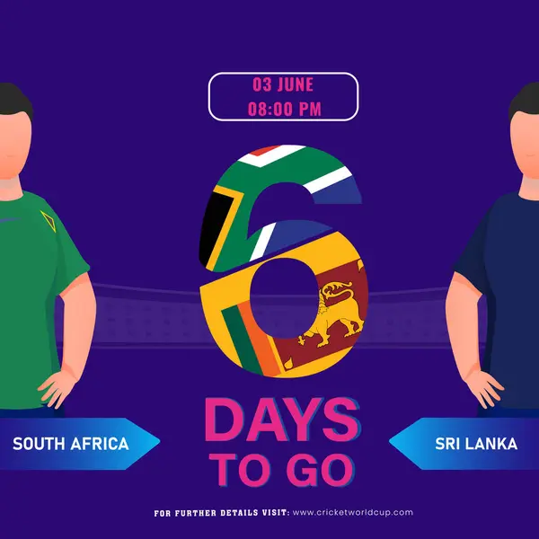 दक्षिण अफ्रीका बनाम श्रीलंका टीम के बीच क्रिकेट मैच 6 दिनों से शुरू, सोशल मीडिया पोस्टर डिजाइन. वेक्टर ग्राफ़िक्स