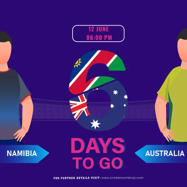 ナミビアとオーストラリアチームの間のクリケットマッチ 6日間の左から始まります ソーシャルメディアポスターデザイン ロイヤリティフリーストックベクター