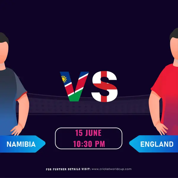 纳米比亚对英格兰的板球比赛与他们国家的队长人物 社交媒体海报设计 免版税图库插图