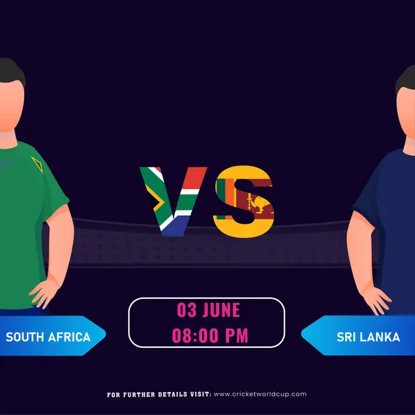 南アフリカVsスリランカチームとのクリケットマッチ キャラクター ソーシャルメディアポスターデザイン ロイヤリティフリーストックベクター
