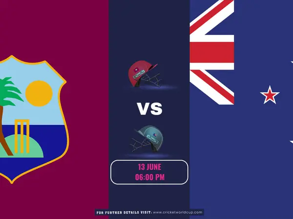 Cricket Match West Indies Nueva Zelanda Cartel Del Equipo Diseño Ilustración De Stock