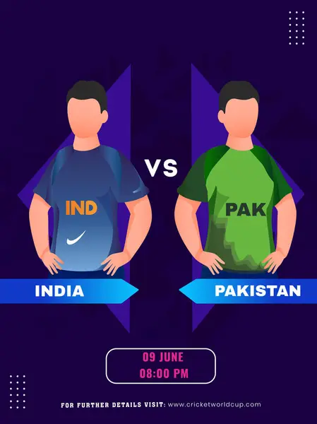 6月9日のインドVsパキスタンプレーヤーチーム間のT20クリケットマッチ ソーシャルメディアポスターデザイン ロイヤリティフリーのストックイラスト