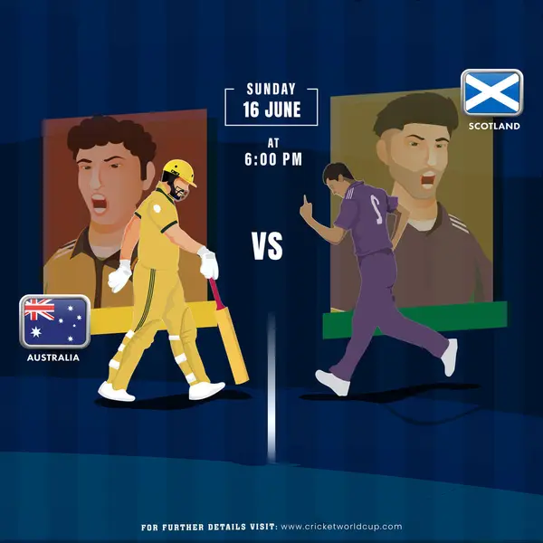 Kriket Zápas Mezi Austrálií Scotland Player Team Reklamní Plakát Design Vektorová Grafika