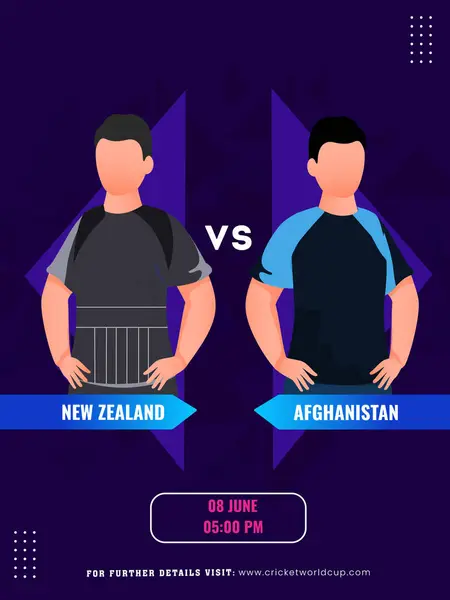 Матч Крикету Между Командой Новой Зеландии Афганистана Капитанскими Персонажами Дизайн Стоковая Иллюстрация