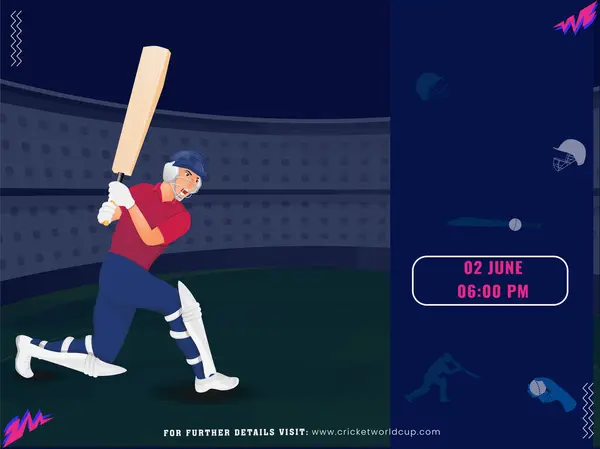 Cricket Match Poster Design England Batsman Player Character Playing Pose Stok Ilustrasi Bebas Royalti
