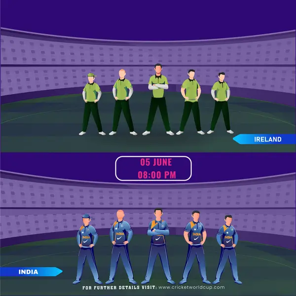 Матч Крикету Между Сборными Ирландии Индии Стадионе Дизайн Рекламного Плаката Векторная Графика