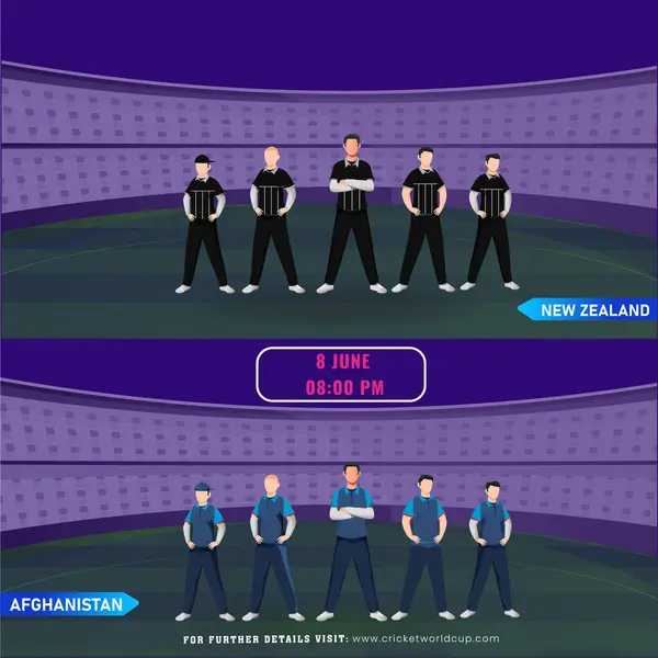 Матч Крикету Между Сборной Новой Зеландии Афганистана Стадионе Дизайн Рекламного Стоковая Иллюстрация